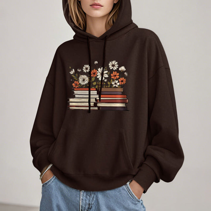 Books With Flowers Fleece Lined Fleece Lined Hoodie Comfy Hooded Sweatshirts