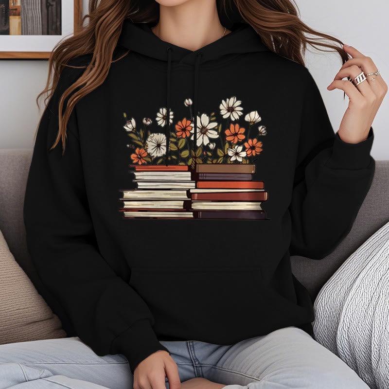 Books With Flowers Fleece Lined Fleece Lined Hoodie Comfy Hooded Sweatshirts