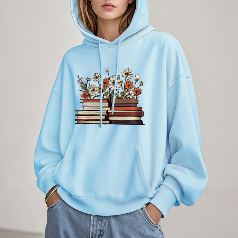 Books With Flowers Fleece Lined Fleece Lined Hoodie Comfy Hooded Sweatshirts