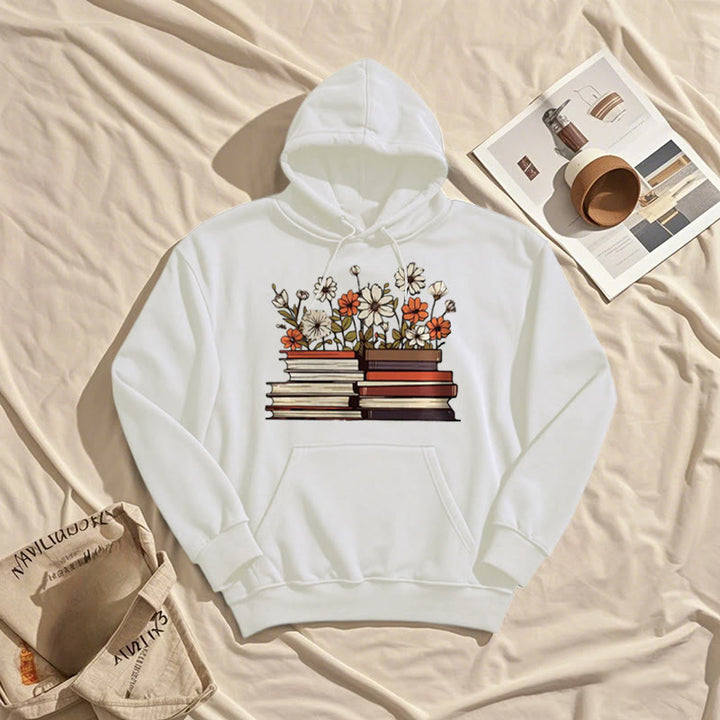 Books With Flowers Fleece Lined Fleece Lined Hoodie Comfy Hooded Sweatshirts