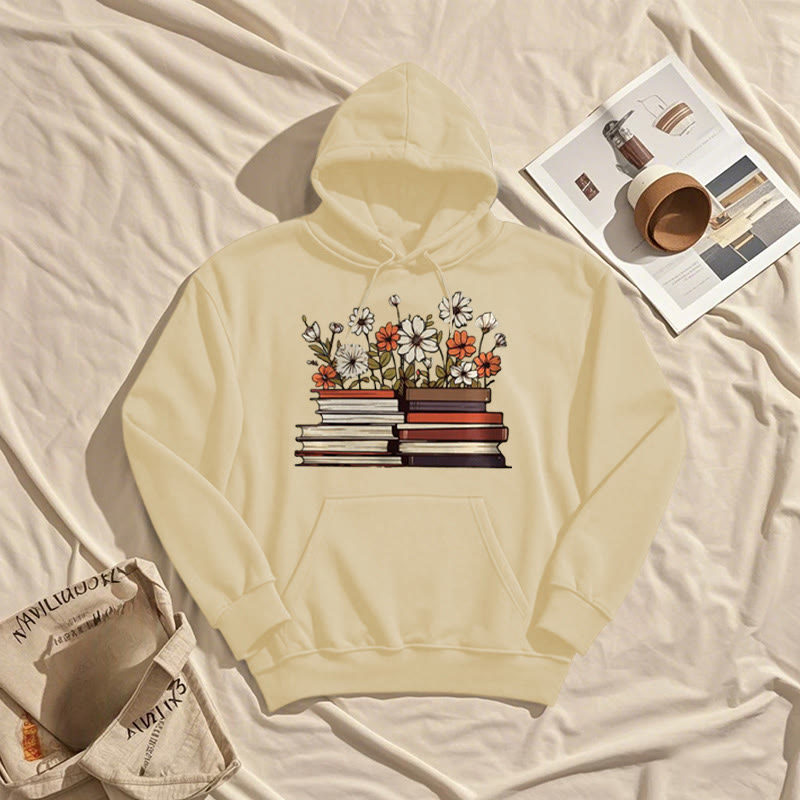 Books With Flowers Fleece Lined Fleece Lined Hoodie Comfy Hooded Sweatshirts