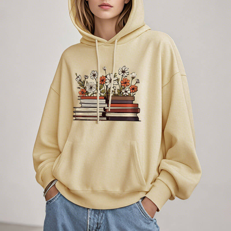 Books With Flowers Fleece Lined Fleece Lined Hoodie Comfy Hooded Sweatshirts