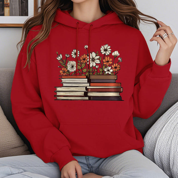 Books With Flowers Fleece Lined Fleece Lined Hoodie Comfy Hooded Sweatshirts