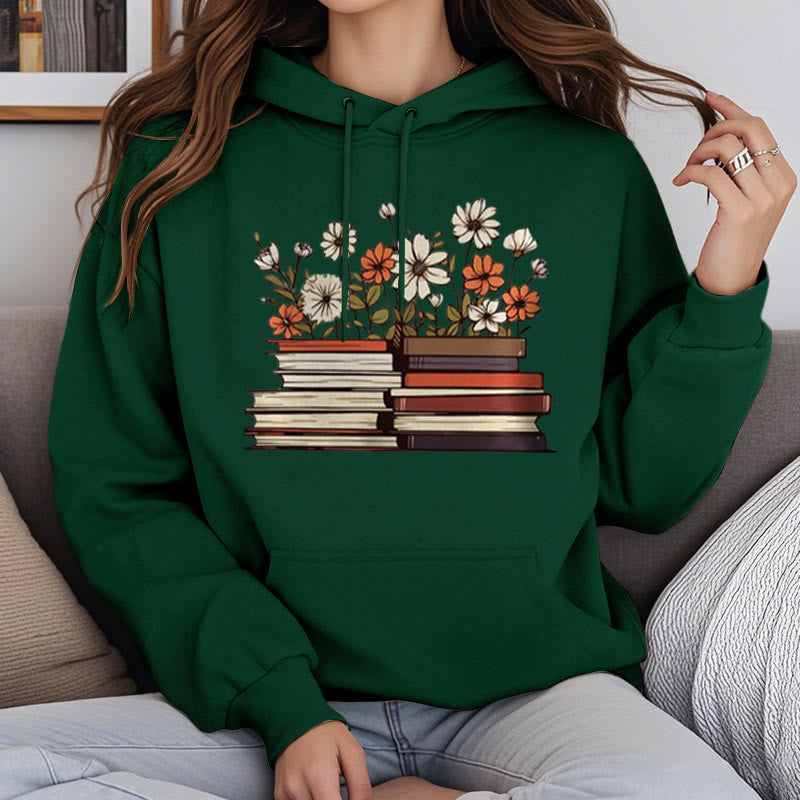 Books With Flowers Fleece Lined Fleece Lined Hoodie Comfy Hooded Sweatshirts