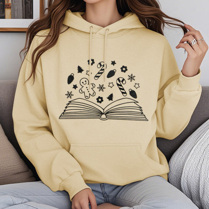 Gingerbread Man In Books Fleece Lined Hoodie Comfy Hooded Sweatshirts