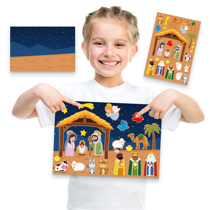 Cartoon Nativity Scene Sticker Background Paper Set for DIY Crafts