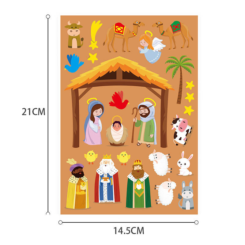 Cartoon Nativity Scene Sticker Background Paper Set for DIY Crafts