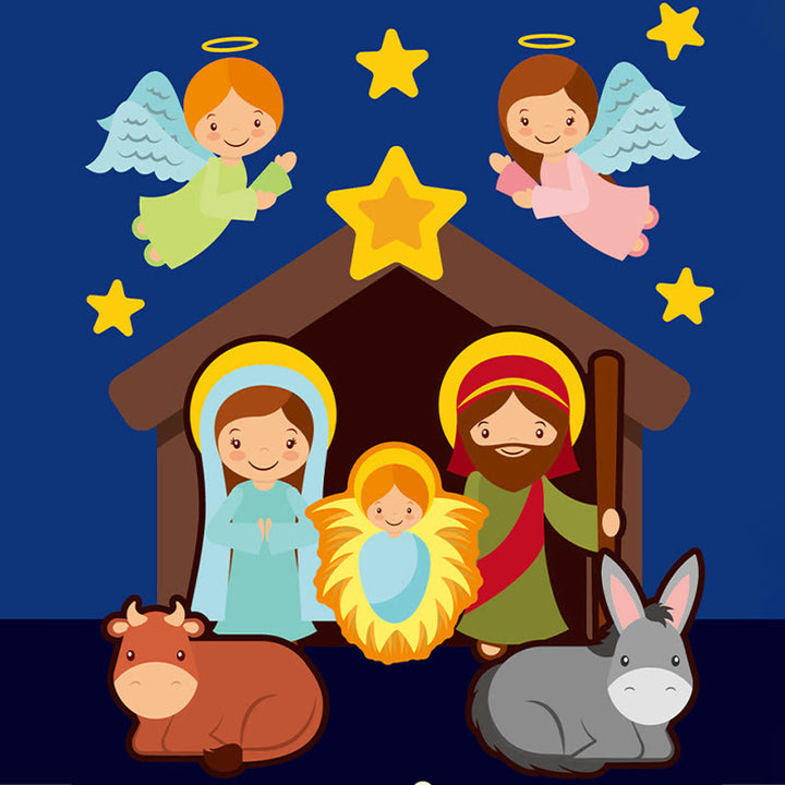 Cartoon Nativity Scene Door Hanger Sign for DIY Crafts