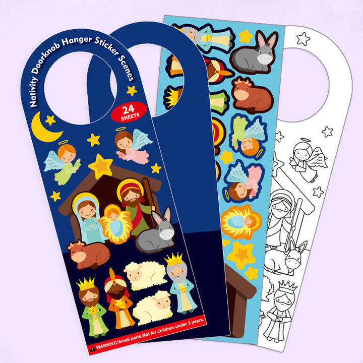 Cartoon Nativity Scene Door Hanger Sign for DIY Crafts