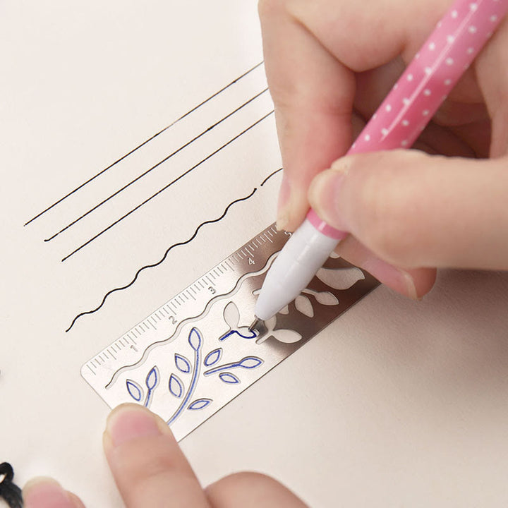 Multifunctional Metal Ruler Creative Painting Stencil Bookmark For Stationery