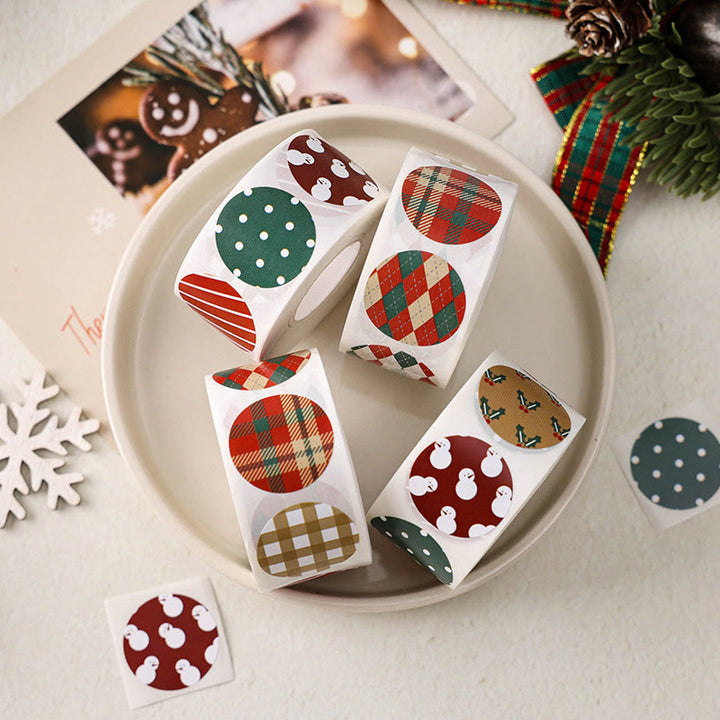 Christmas Classic Pattern Sticker Roll Round Shape Sealing Sticker