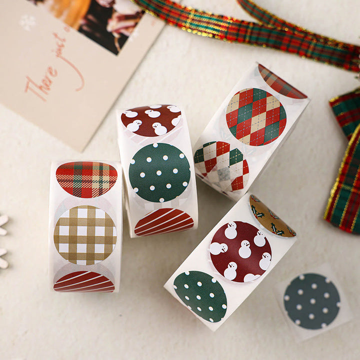 Christmas Classic Pattern Sticker Roll Round Shape Sealing Sticker