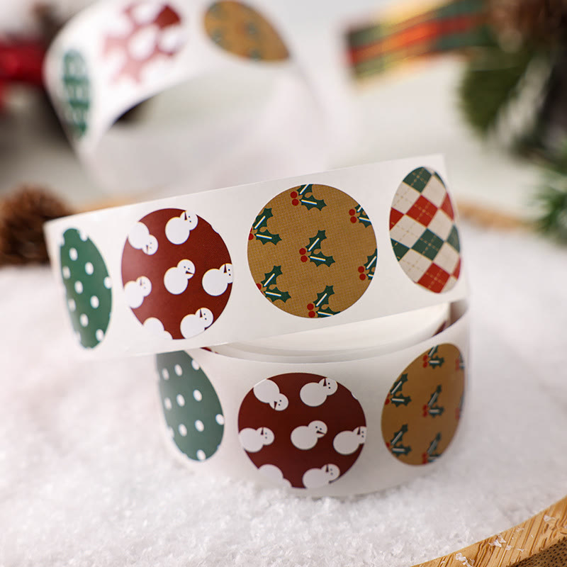 Christmas Classic Pattern Sticker Roll Round Shape Sealing Sticker