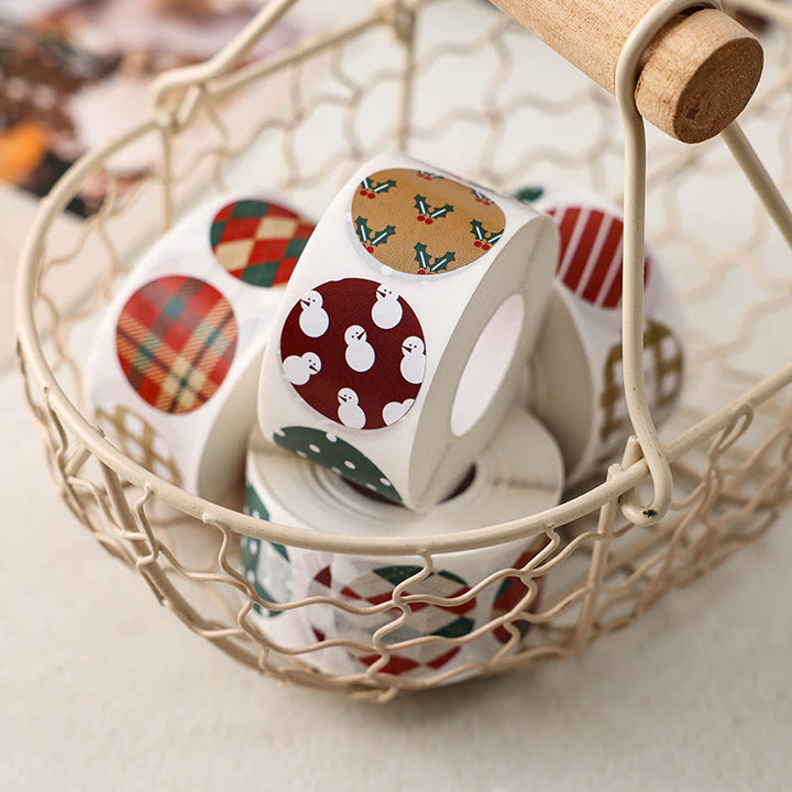 Christmas Classic Pattern Sticker Roll Round Shape Sealing Sticker