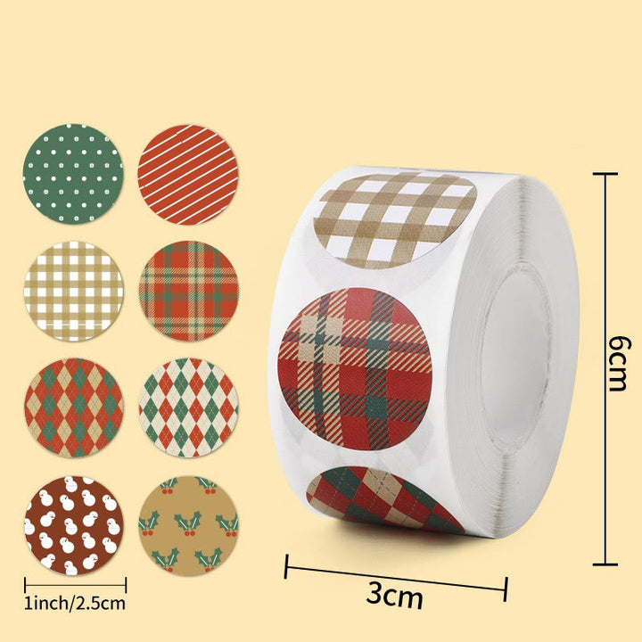 Christmas Classic Pattern Sticker Roll Round Shape Sealing Sticker