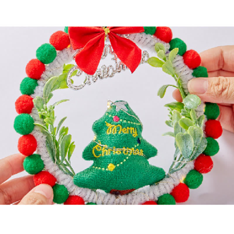 DIY Christmas Wreath Hanging Ornament Unfinish DIY Crafts Pack with LED Light String