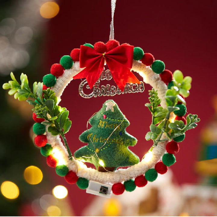 DIY Christmas Wreath Hanging Ornament Unfinish DIY Crafts Pack with LED Light String