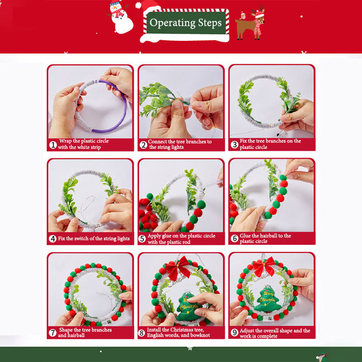 DIY Christmas Wreath Hanging Ornament Unfinish DIY Crafts Pack with LED Light String