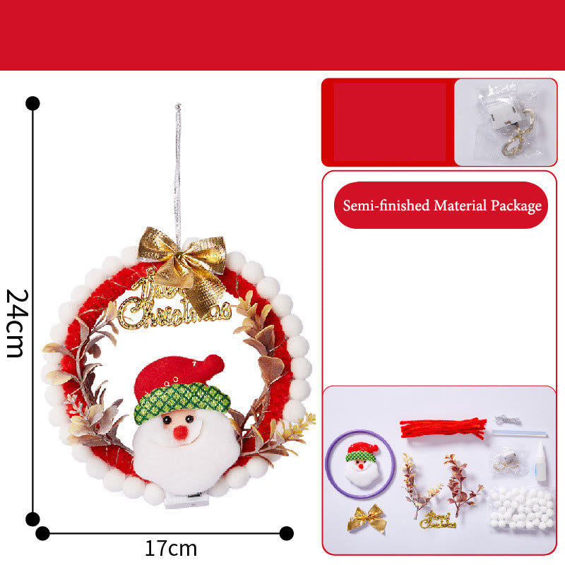 DIY Christmas Wreath Hanging Ornament Unfinish DIY Crafts Pack with LED Light String