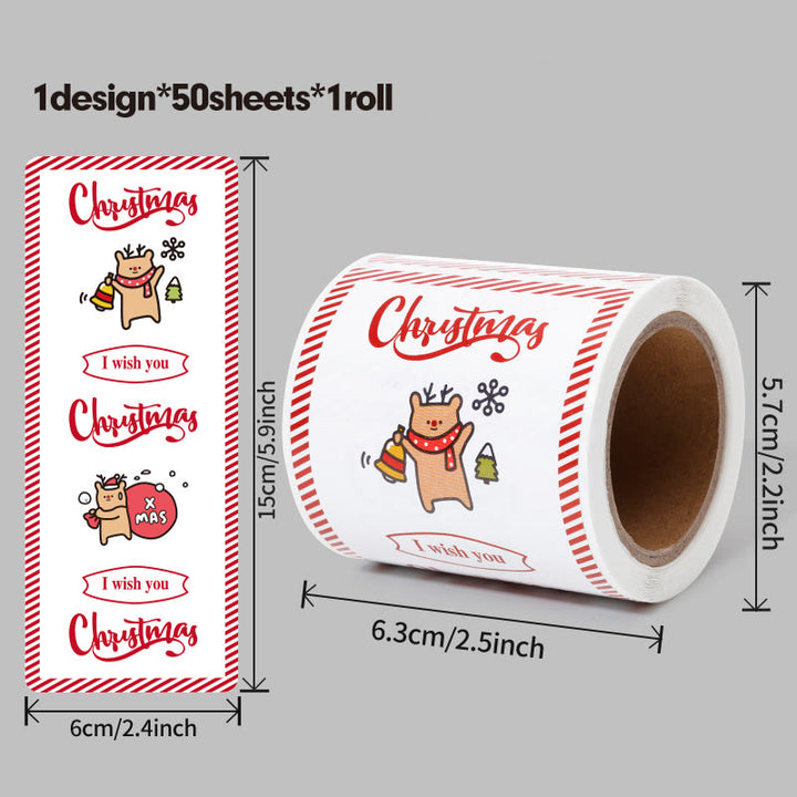 Merry Christmas Greeting Sticker Roll Rectangular-Shaped Sealing Sticker