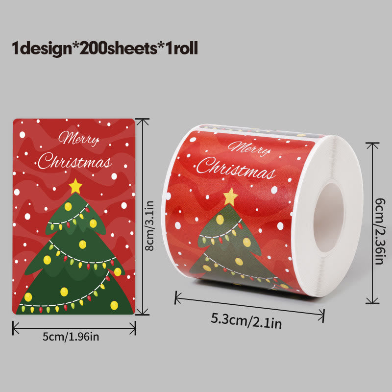 Christmas Cartoon Theme Sticker Roll Rectangular-Shaped Sealing Sticker