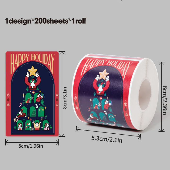 Christmas Cartoon Theme Sticker Roll Rectangular-Shaped Sealing Sticker