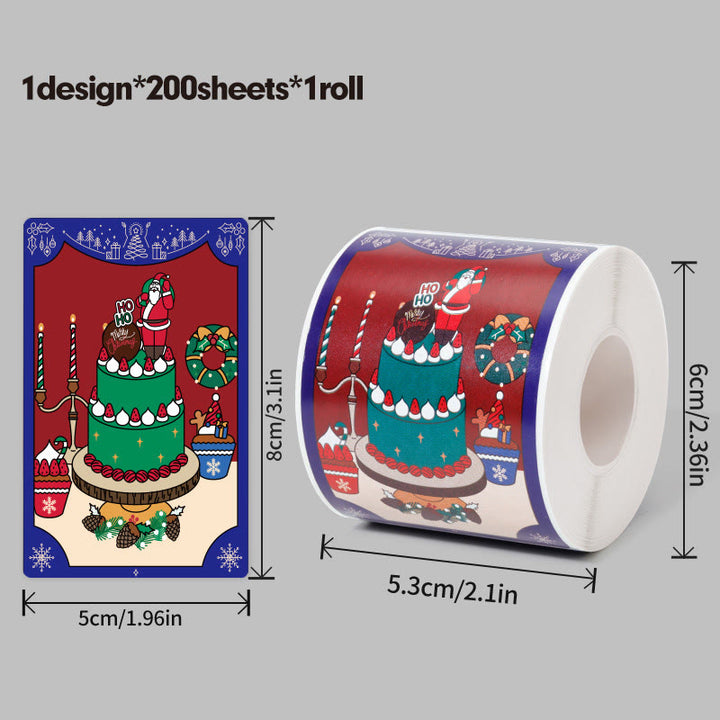 Christmas Cartoon Theme Sticker Roll Rectangular-Shaped Sealing Sticker