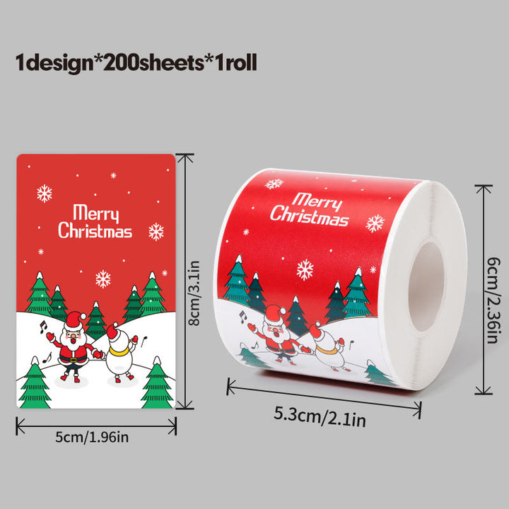 Christmas Cartoon Theme Sticker Roll Rectangular-Shaped Sealing Sticker