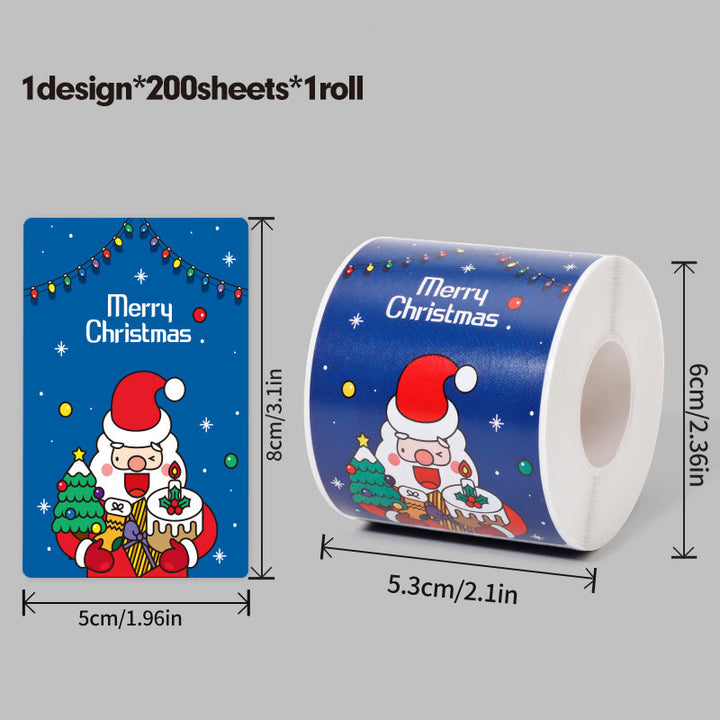 Christmas Cartoon Theme Sticker Roll Rectangular-Shaped Sealing Sticker