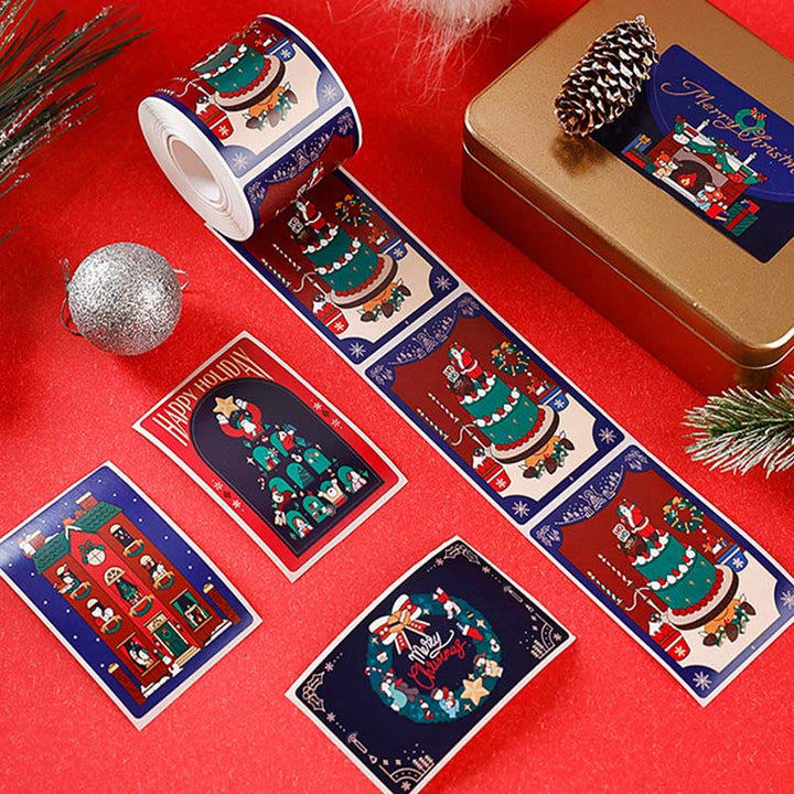 Christmas Cartoon Theme Sticker Roll Rectangular-Shaped Sealing Sticker