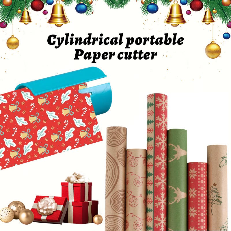 Cylindrical Portable Wrapping Paper Cutter Holiday Gift Scrafting Supply