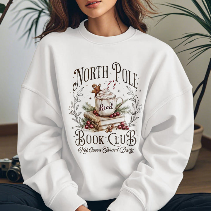 NORTH POLE BOOK CLUB Womens Crewneck Sweatshirt Pullover