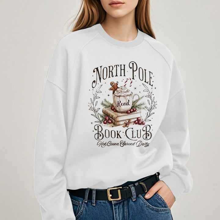 NORTH POLE BOOK CLUB Womens Crewneck Sweatshirt Pullover