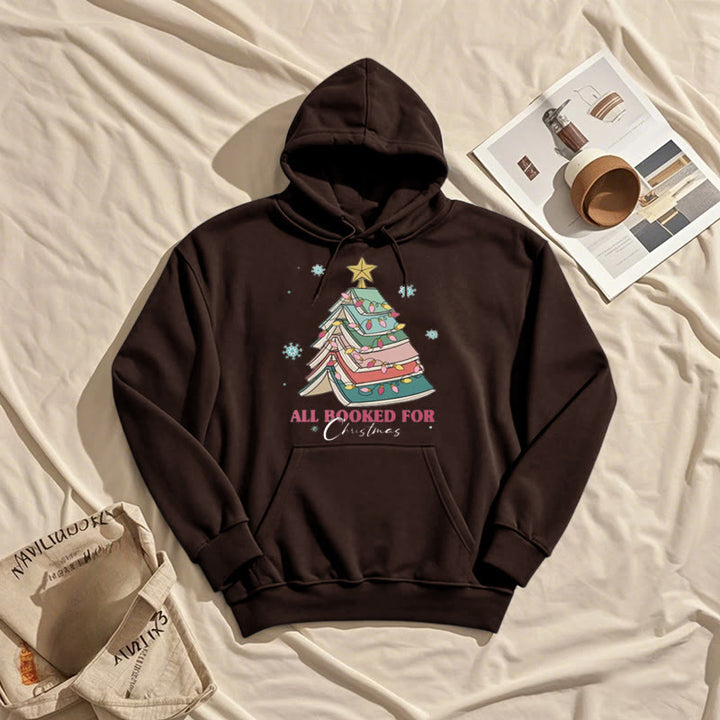 Christmas Book Tree Fleece Lined Hoodie Comfy Hooded Sweatshirts