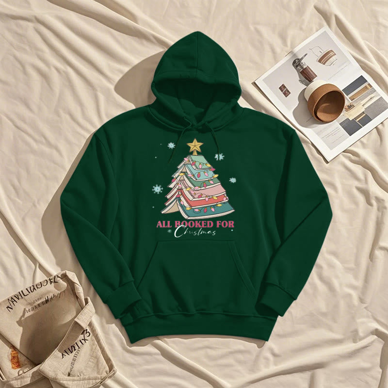 Christmas Book Tree Fleece Lined Hoodie Comfy Hooded Sweatshirts