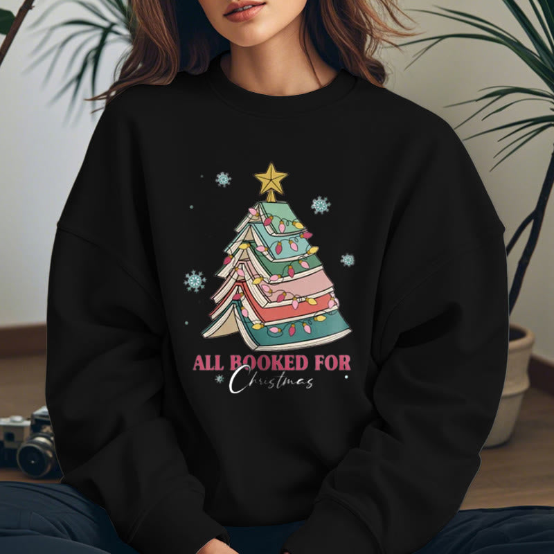 ALL BOOKED FOR CHRISTMAS Tree of Books Womens Crewneck Sweatshirt Pullover