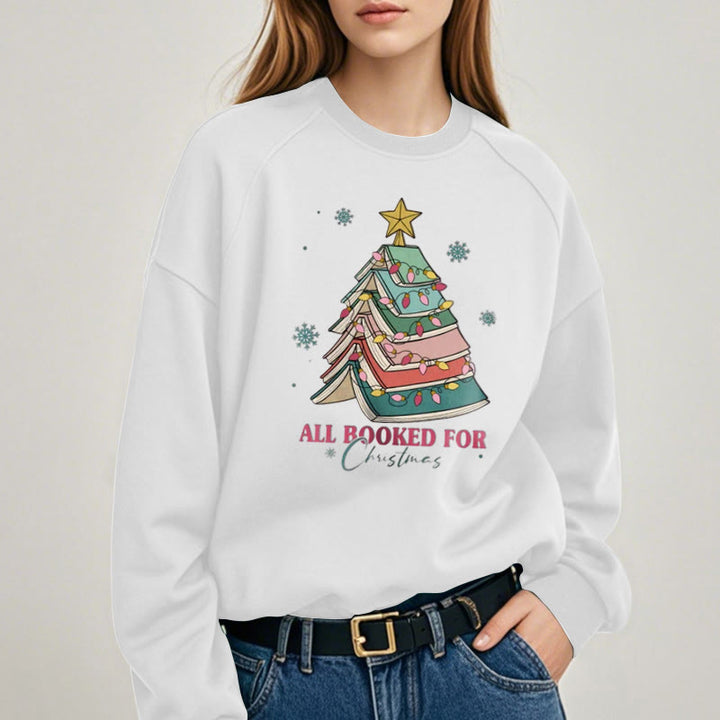 ALL BOOKED FOR CHRISTMAS Tree of Books Womens Crewneck Sweatshirt Pullover