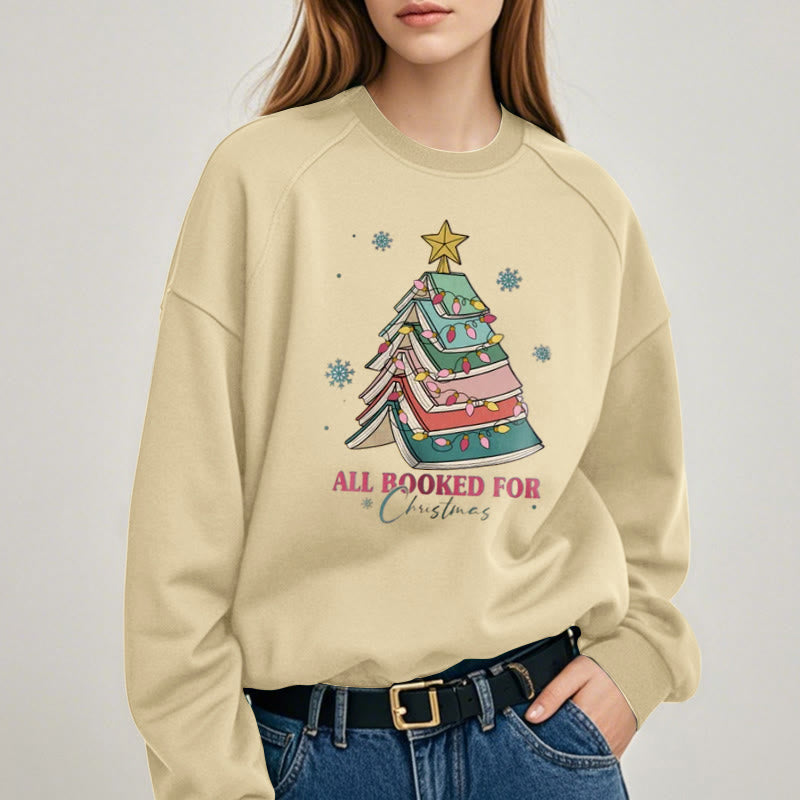 ALL BOOKED FOR CHRISTMAS Tree of Books Womens Crewneck Sweatshirt Pullover