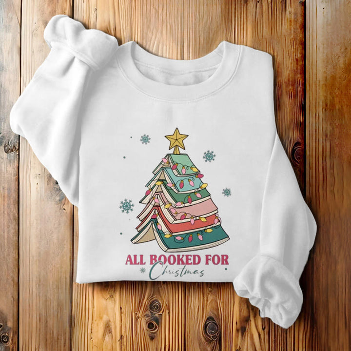 ALL BOOKED FOR CHRISTMAS Tree of Books Womens Crewneck Sweatshirt Pullover