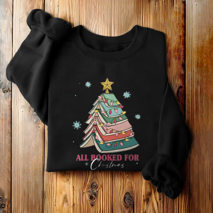 ALL BOOKED FOR CHRISTMAS Tree of Books Womens Crewneck Sweatshirt Pullover