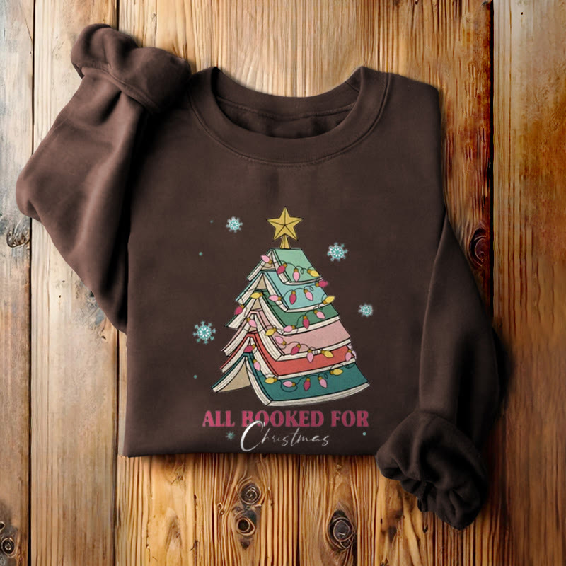 ALL BOOKED FOR CHRISTMAS Tree of Books Womens Crewneck Sweatshirt Pullover