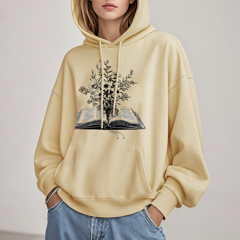 Bouquet In The Books Fleece Lined Hoodie Comfy Hooded Sweatshirts