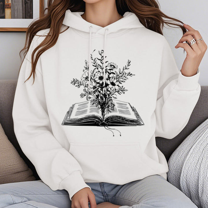 Bouquet In The Books Fleece Lined Hoodie Comfy Hooded Sweatshirts