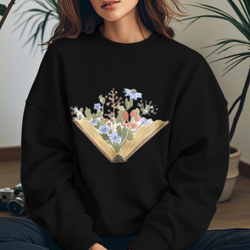 Book Grow Flowers Womens Crewneck Sweatshirt Pullover