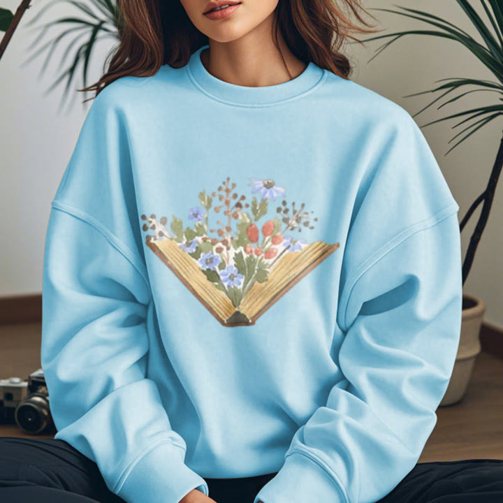 Book Grow Flowers Womens Crewneck Sweatshirt Pullover