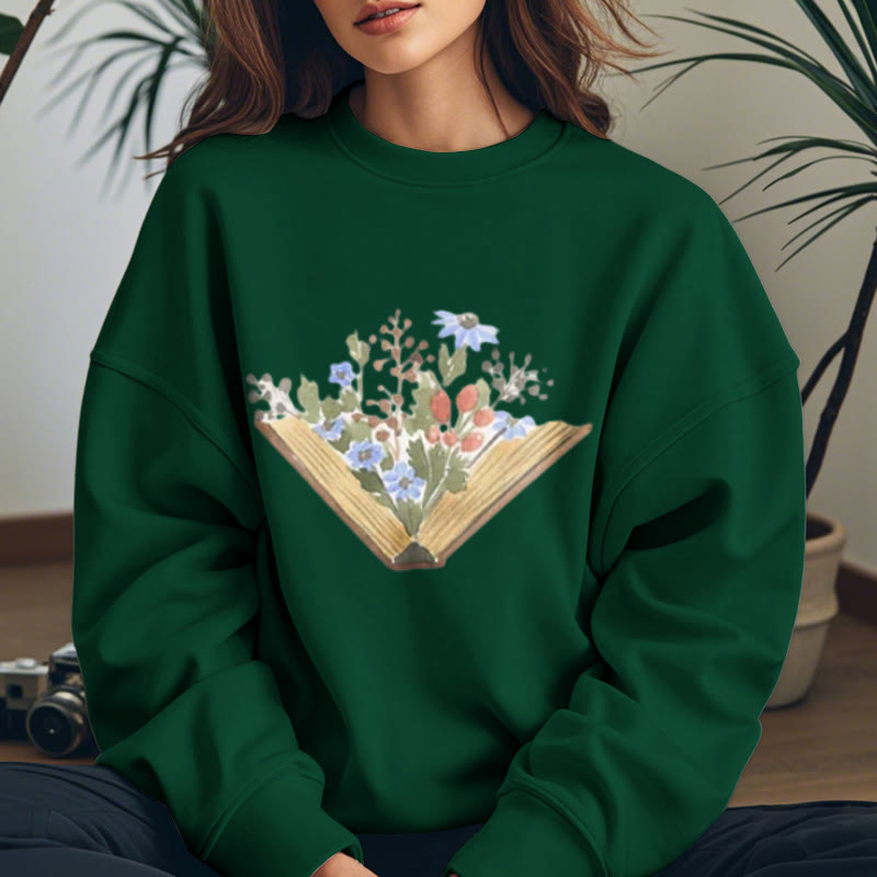 Book Grow Flowers Womens Crewneck Sweatshirt Pullover