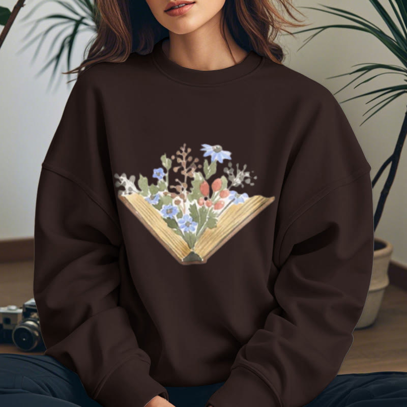 Book Grow Flowers Womens Crewneck Sweatshirt Pullover