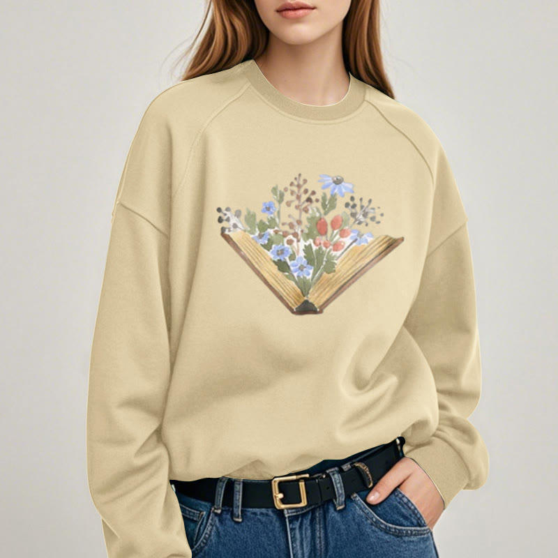 Book Grow Flowers Womens Crewneck Sweatshirt Pullover