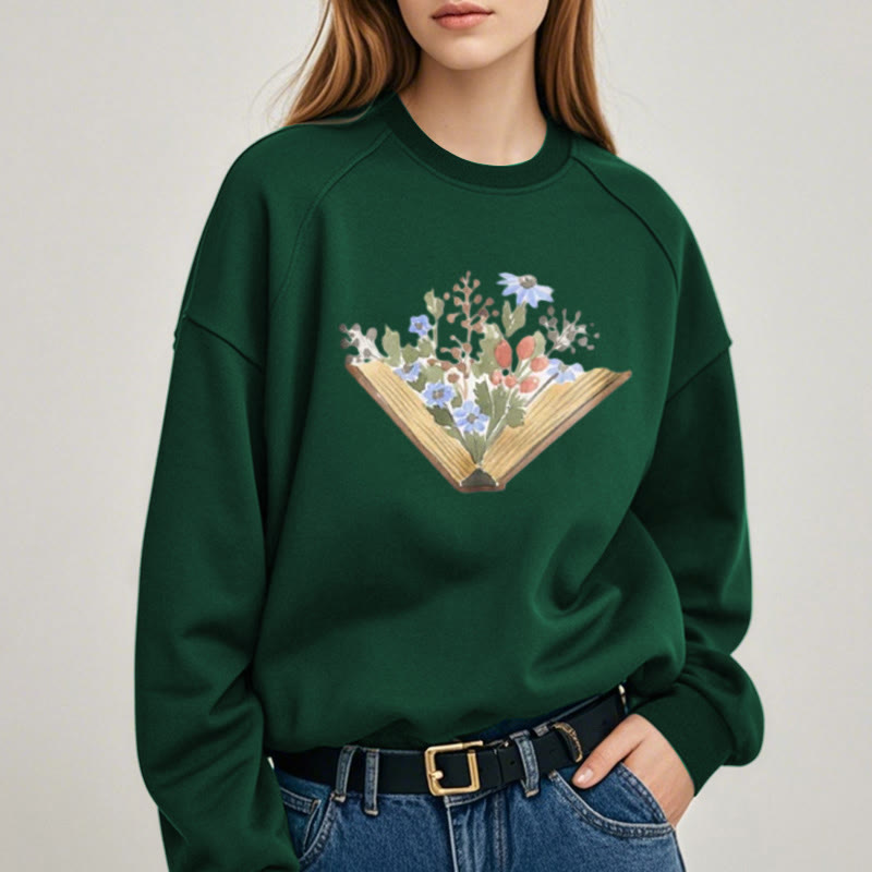 Book Grow Flowers Womens Crewneck Sweatshirt Pullover