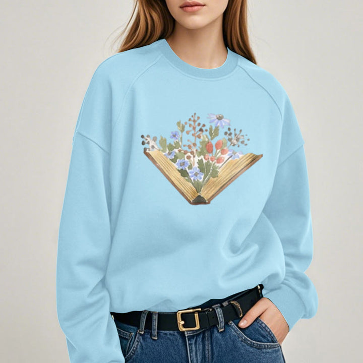 Book Grow Flowers Womens Crewneck Sweatshirt Pullover